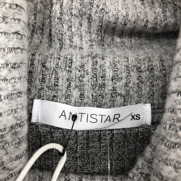 Anistar Grey Ribbed Knit Turtleneck long sleeve Mini Dress XS  NWT - Picture 5 of 14
